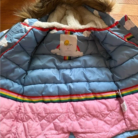 Boden Blue and Pink Jacket with Fur Hood - Picture 2 of 4